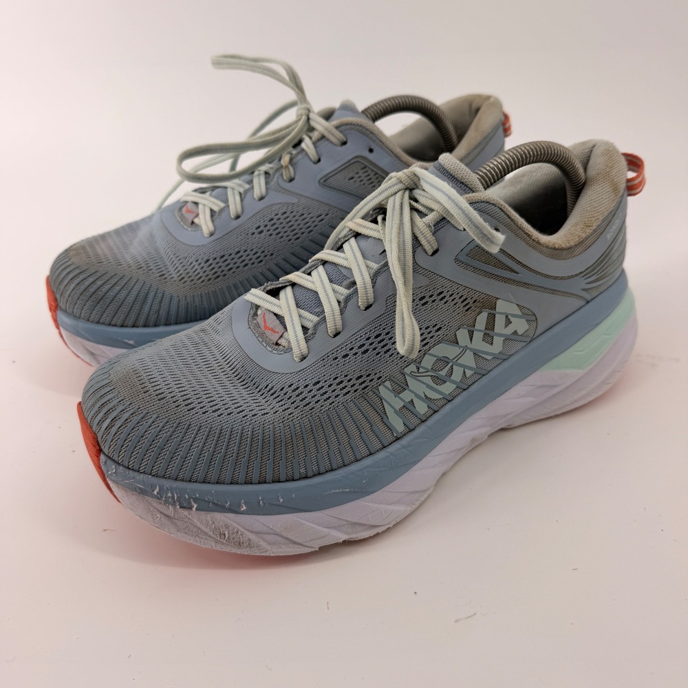 Hoka One One Bondi 7 Running Shoes Womens 10.5 D Wide Blue Orange 1110531 BFBG